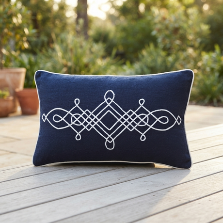 Linen Cape Cod Navy - Indoor Cushion (30 x 50) — outdoor setting