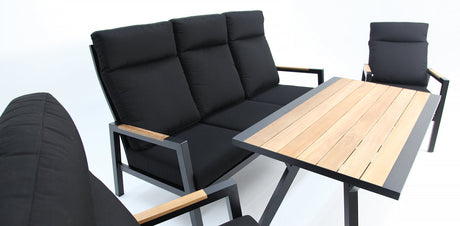 Esperance 4pc Lounge Setting with Sunbrella Fabric and Teak - Black