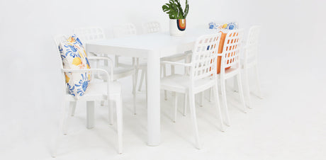 Frankie Azura 9pc Dining Set Armchair - White