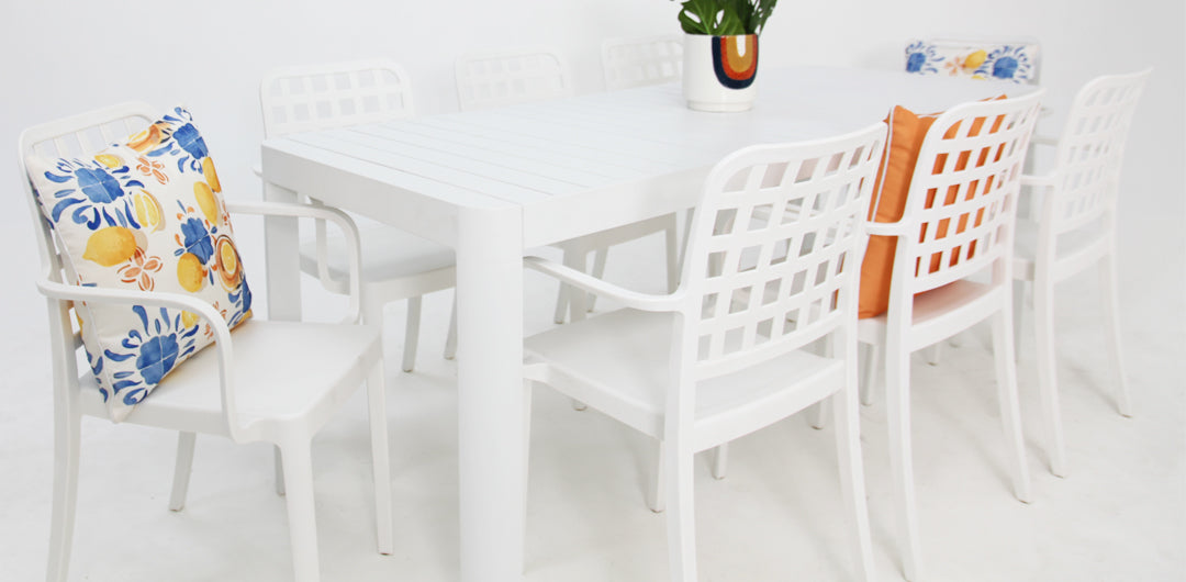 Frankie Azura 9pc Dining Set Armchair - White
