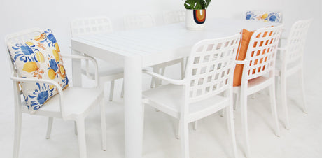 Frankie Azura 9pc Dining Set Armchair - White