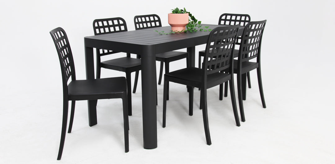 Frankie Azura 7pc Dining Set Armless - Black