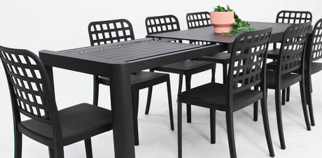 Frankie Azura 9pc Dining Set ARMLESS - Black