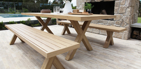 Ravenne 3pc Table and Bench Dining Setting - Timber Look