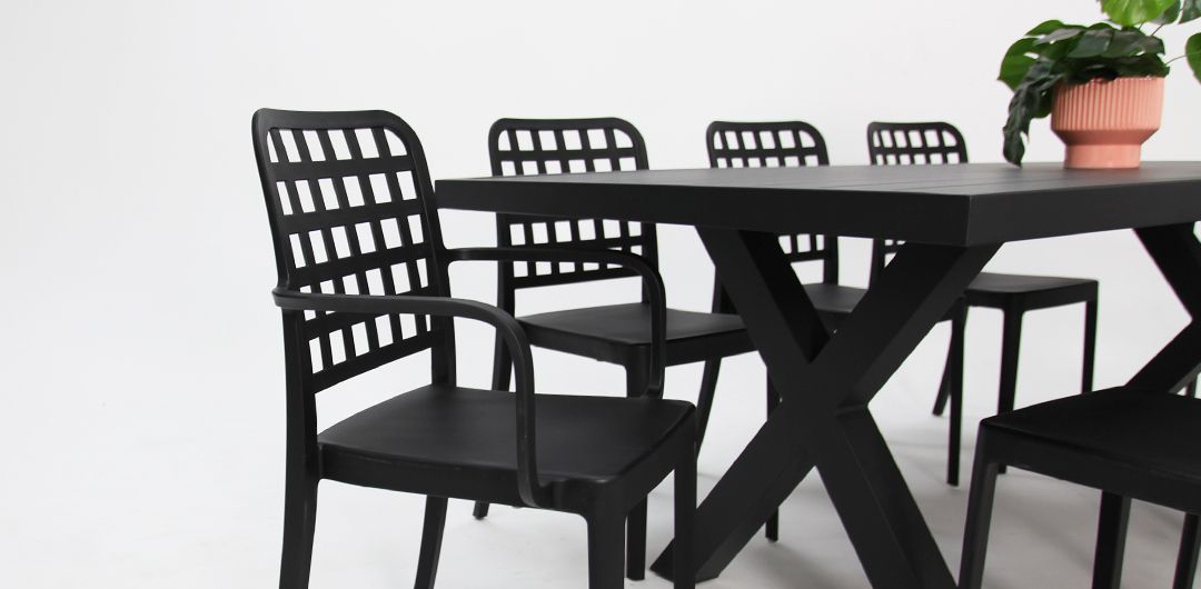 Ravenne Frankie 9pc Dining Setting with 2 x Armchairs - Black