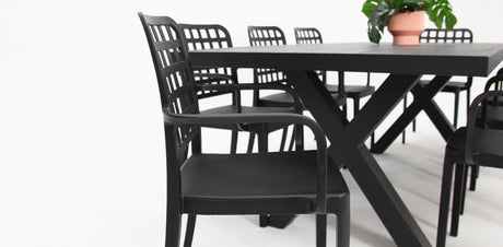 Ravenne Frankie 9pc Armchair Dining Set - Black