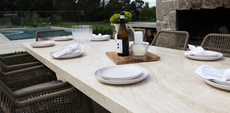 Veltis Albenga 9pc Travertine Dining Setting