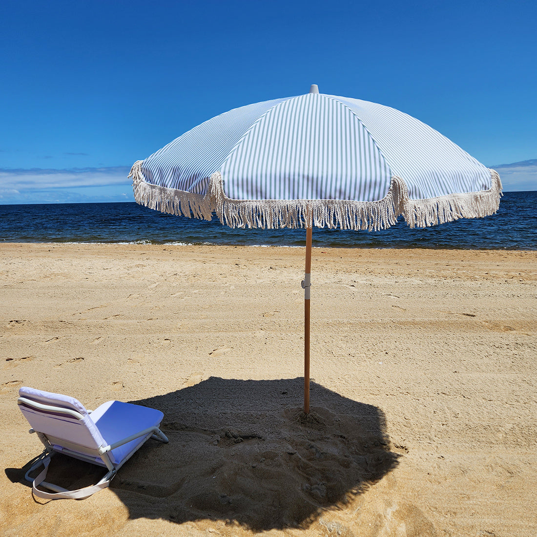 Marble Blue and White Stripe Beach Umbrella