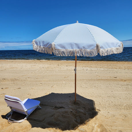Marble Blue and White Stripe Beach Umbrella