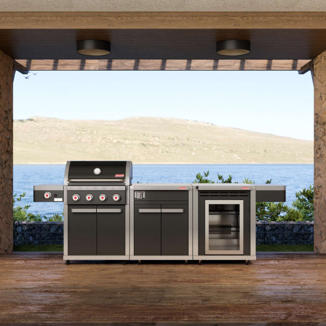 Coleman Revolution Dual Fuel with Bench and Fridge Module - Matte Black