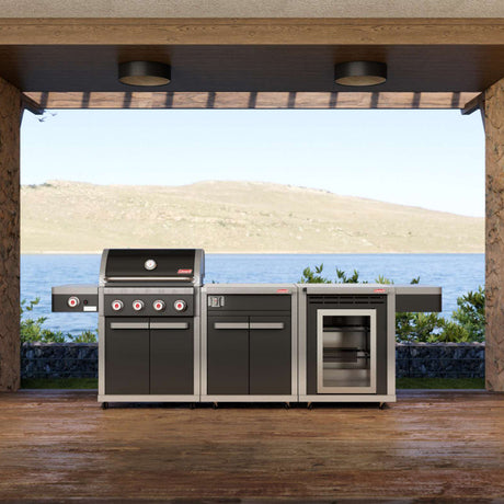 Coleman Revolution Dual Fuel with Bench and Fridge Module - Black Gloss