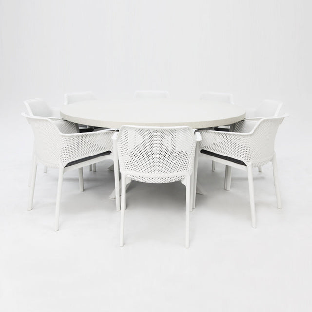 Drift Bailey Armchair Round 9pc Terrazzo Dining Setting