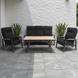 Esperance 4pc Lounge Setting with Sunbrella Fabric and Teak - Black