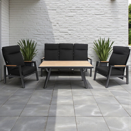 Esperance 4pc Lounge Setting with Sunbrella Fabric and Teak - Black