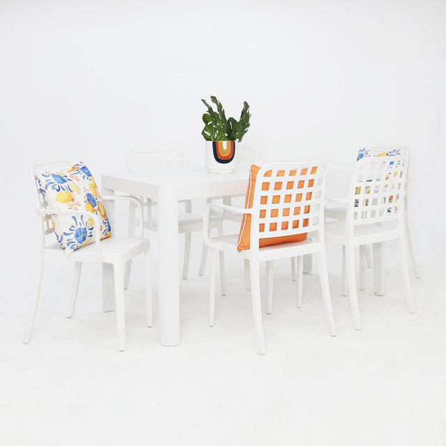 Frankie Azura 7pc Dining Set with Armchairs - White