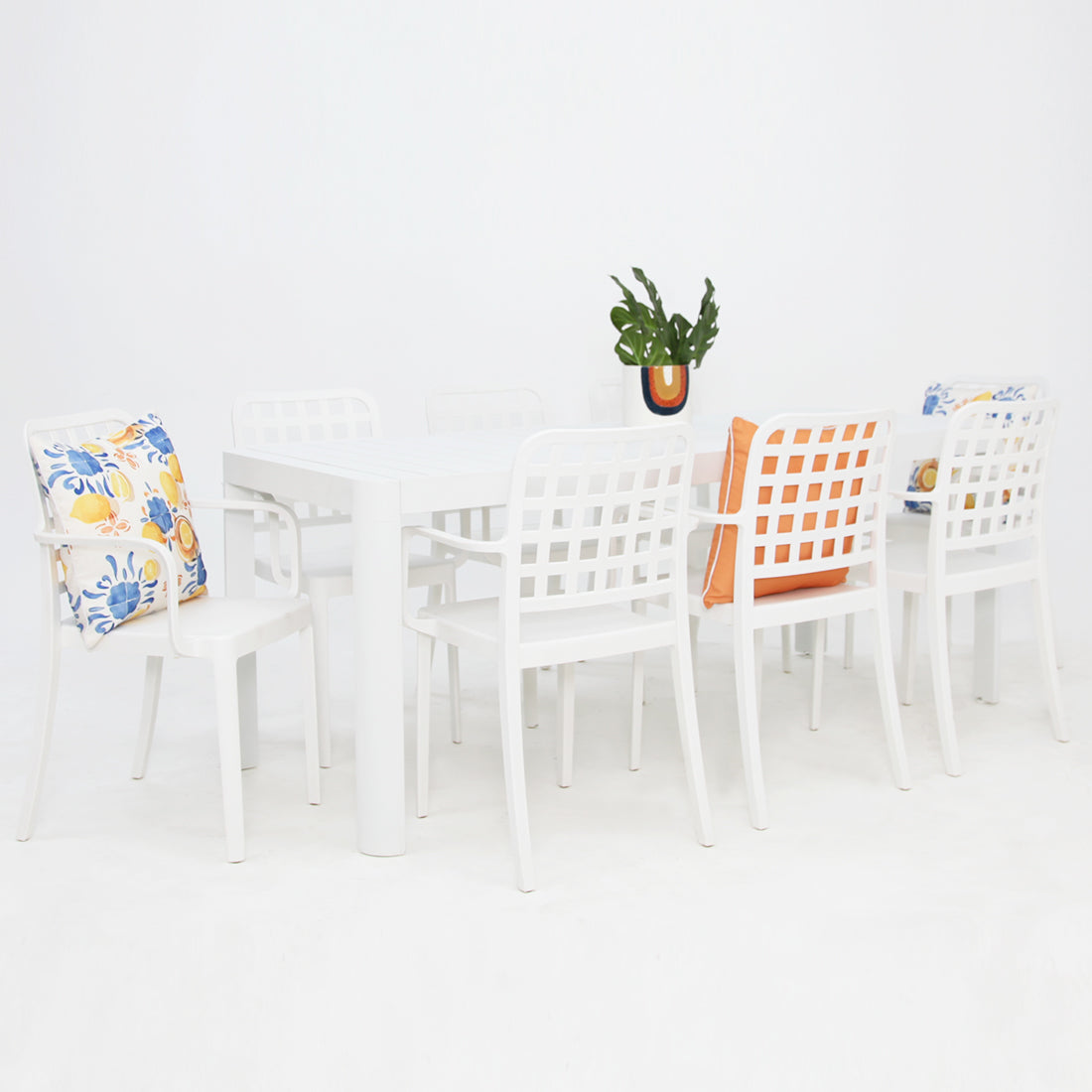 Frankie Azura 9pc Dining Set Armchair - White