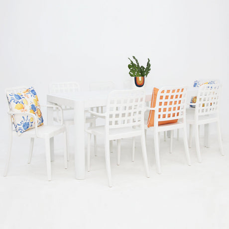 Frankie Azura 9pc Dining Set Armchair - White