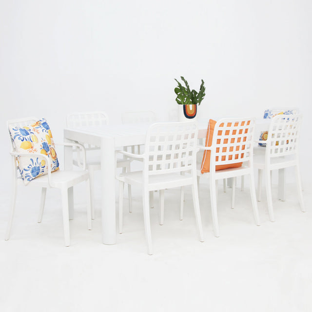 Frankie Azura 9pc Dining Set Armchair - White