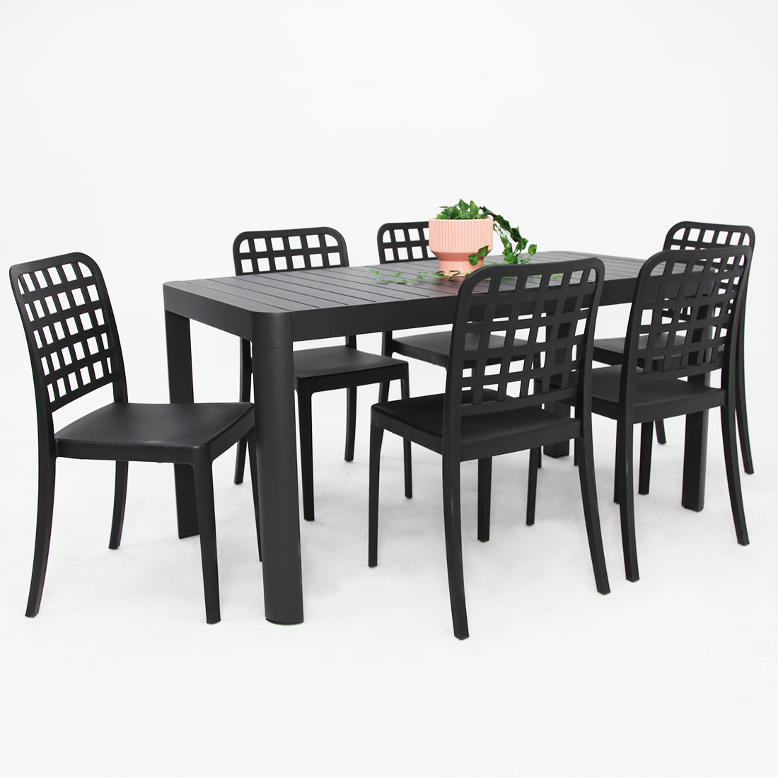 Frankie Azura 7pc Dining Set Armless - Black