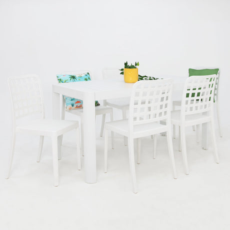 Frankie Azura 7pc Dining Set Armless - White