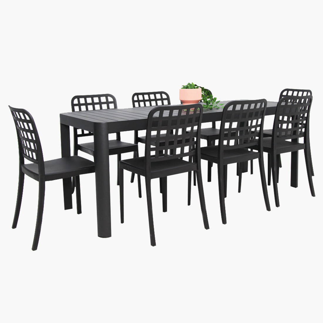 Frankie Azura 9pc Dining Set ARMLESS - Black