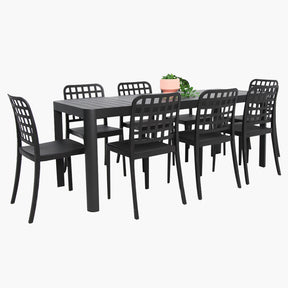 Frankie Azura 9pc Dining Set ARMLESS - Black