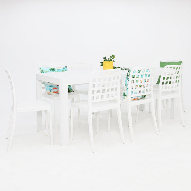 Frankie Azura 9pc Dining Set ARMLESS - White