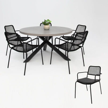 Milano Bahamas Round 6pc Dining Setting - Black