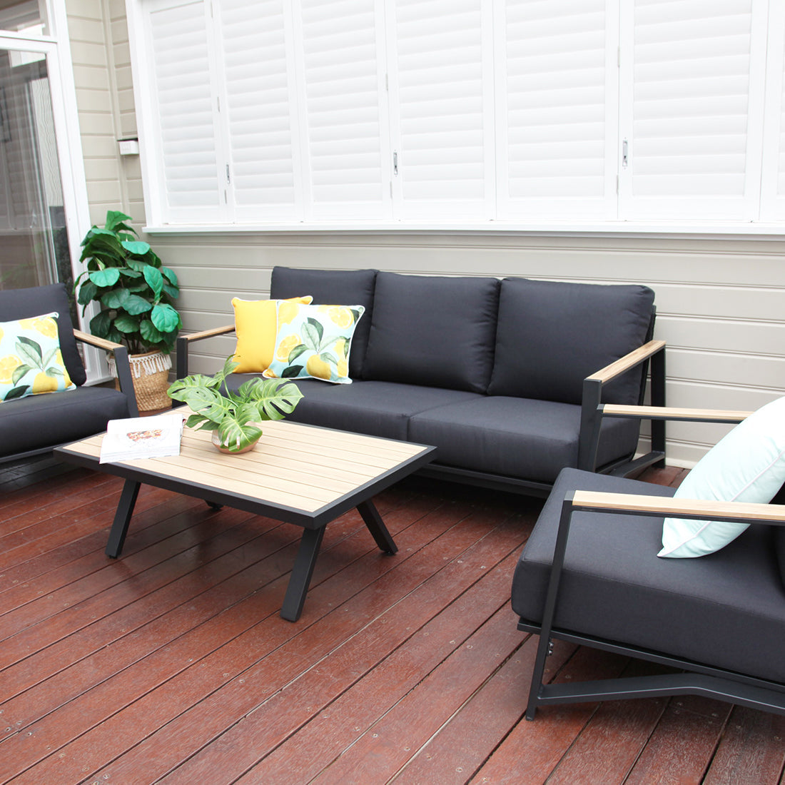 Milton 4pc Aluminium Lounge Setting - Black