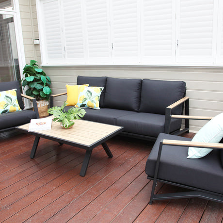 Milton 4pc Aluminium Lounge Setting - Black