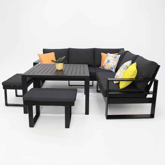 Hayman Corner Lounge Setting with Footstools - Black