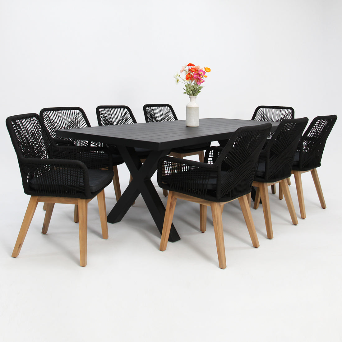 Ravenne Albenga 9pc Dining Setting - Black