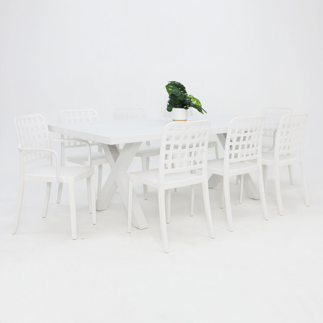 Ravenne Frankie 9pc Dining Setting with 2 x Armchairs - White