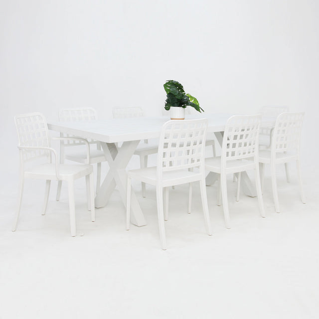 Ravenne Frankie 9pc Dining Setting with 2 x Armchairs - White