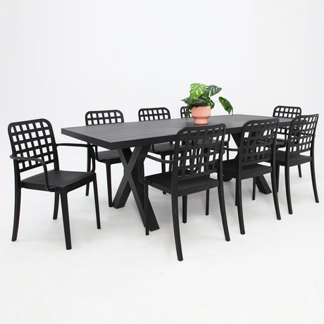 Ravenne Frankie 9pc Armchair Dining Set - Black