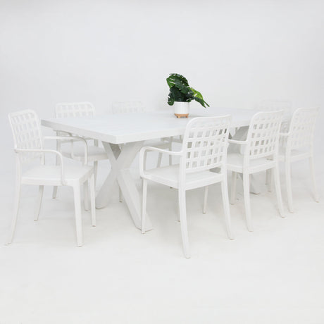 Ravenne Frankie 9pc Armchair Dining Set - White