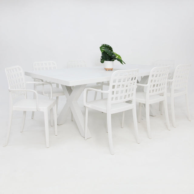 Ravenne Frankie 9pc Armchair Dining Set - White