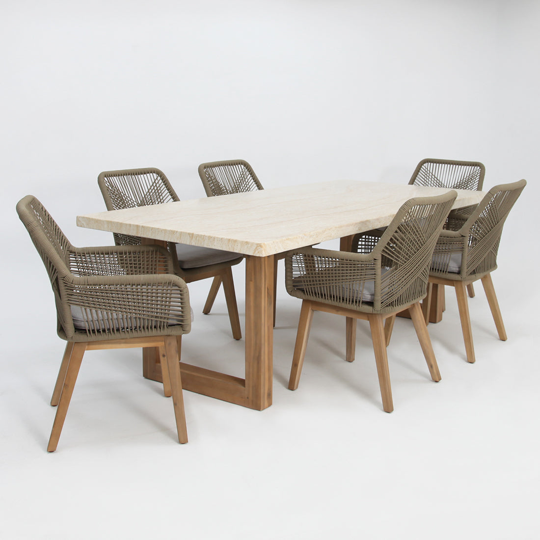 Veltis Albenga 7pc Travertine Dining Setting