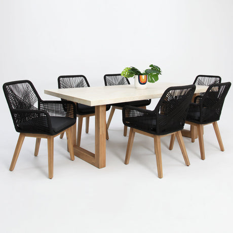 Veltis Albenga 7pc Travertine Dining Setting - Black