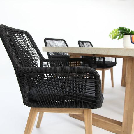 Veltis Albenga 7pc Travertine Dining Setting - Black