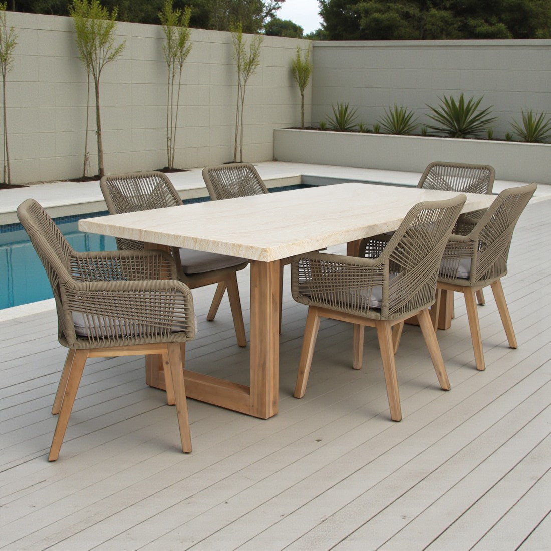 Veltis Albenga 7pc Travertine Dining Setting