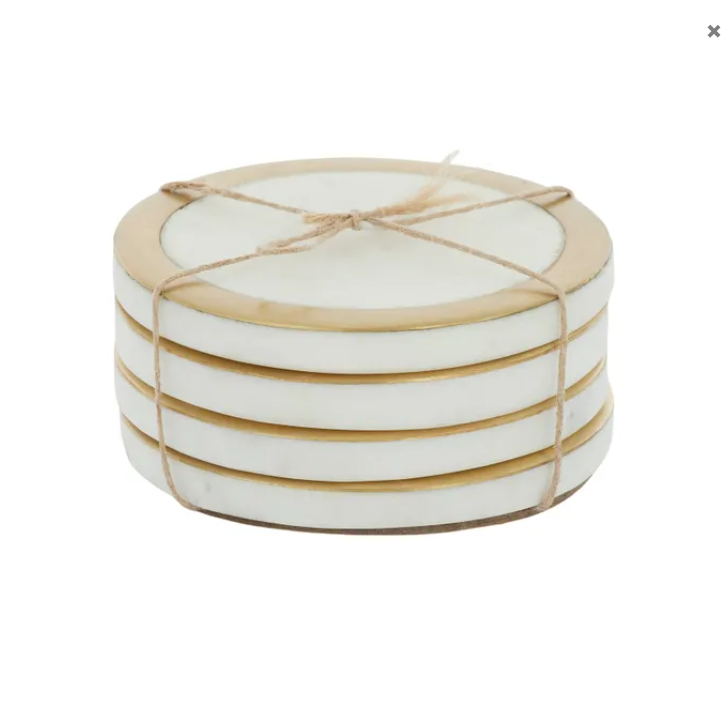 Circa S/4 Marble Brass Coasters 10cm White