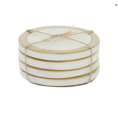 Circa S/4 Marble Brass Coasters 10cm White