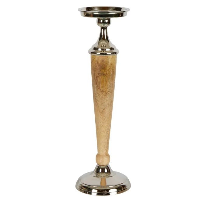 Atlas Aluminium Wooden Candle Holder Large