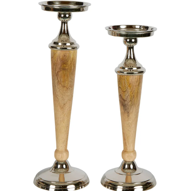 Atlas Aluminium Wooden Candle Holder Small