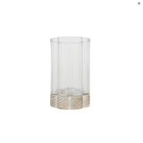 Flower Glass/Wood Hurricane White