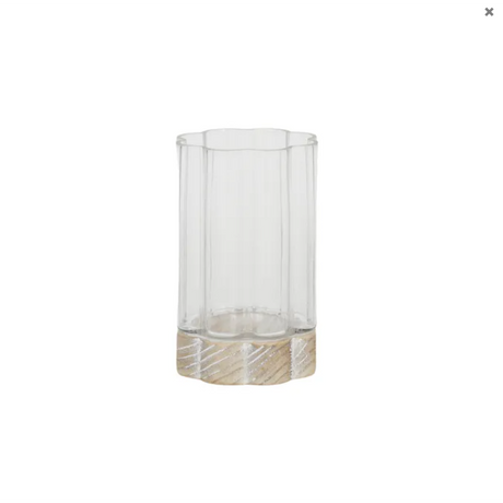 Flower Glass/Wood Hurricane White