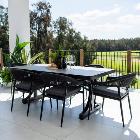 Kiara Rope Chester Moon - 7pce (180x100) - Outdoor Dining Set