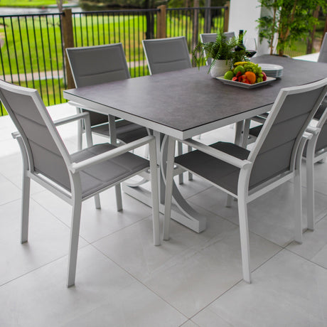 Margot Chester Moon - 9pce (215x100) - White/Grey Outdoor Dining Set