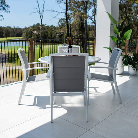 Shelby Coventry - 5pce (105x105) - White/Grey Outdoor Dining Set